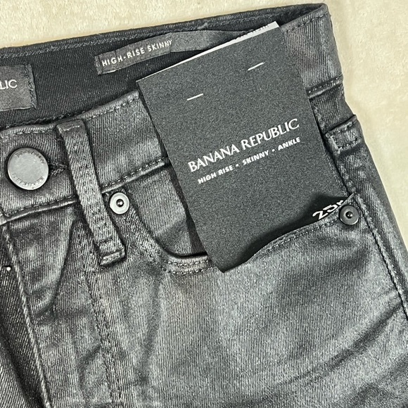 NWT 25P Banana Republic Stretch Cotton High-Rise Skinny Ankle Black Denim Jeans - Picture 6 of 14